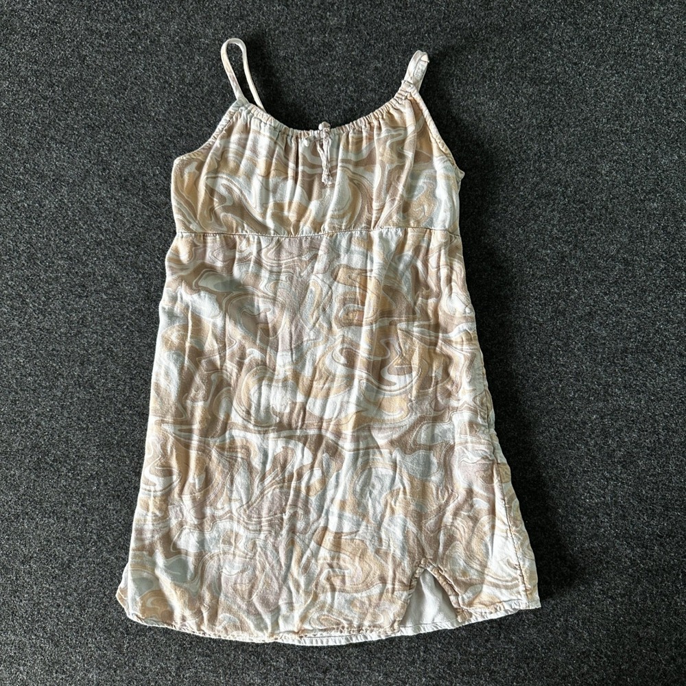 Abercrombie Kids Girls Tan White Marble Swirl Cami Dress Smocked Back 9/10
